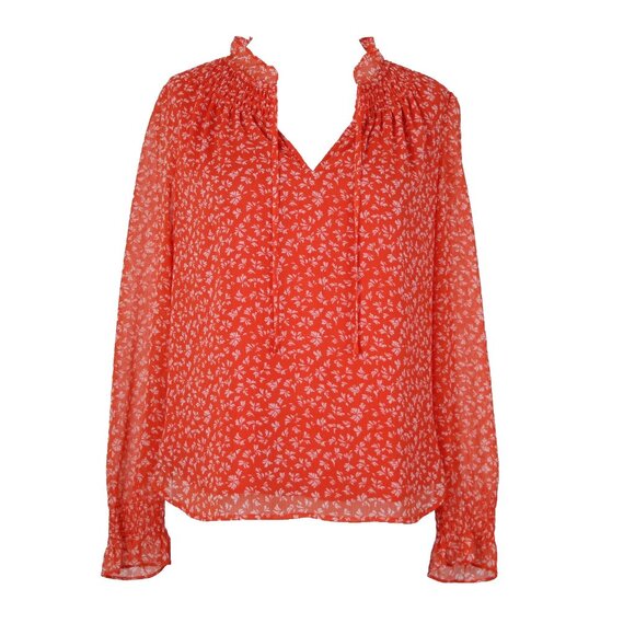 Loft Tops - Loft Petites Sz SP Orange White Collared Lined 100% Polyester Top